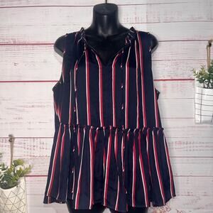 Loft Navy, Red & White Striped Drop Hem Tank | Women’s Large